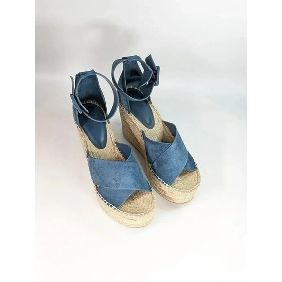 Marc Fisher Women's Able Square Toe Blue Wedge Platform Size 9 (MSRP $140) - Picture 3 of 10